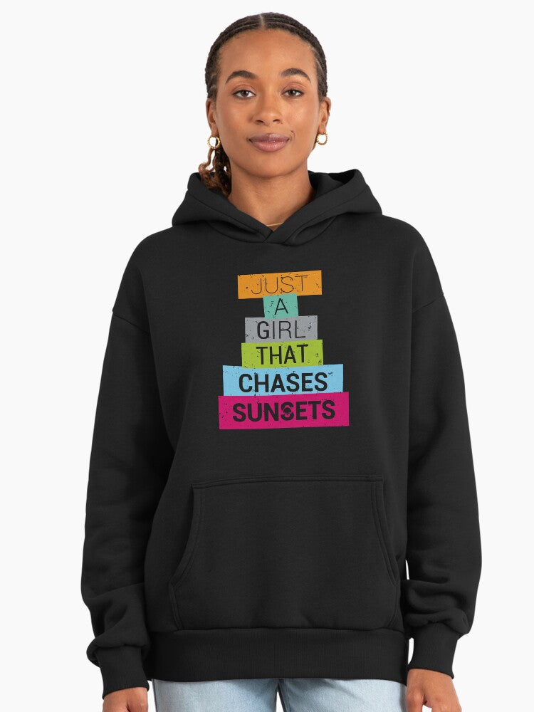 Sunsets Chasing Girl Hoodie - Premium Oversized Empowerment Apparel Black