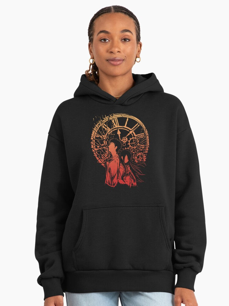 Time Broken Sunset Hoodie - Premium Oversized Surreal Abstract Art Black