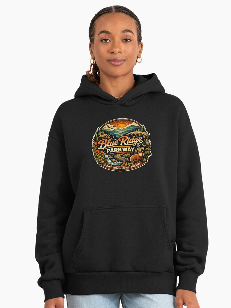 Blue Ridge Parkway Hoodie - Premium Oversized Scenic Hiking Gear Black