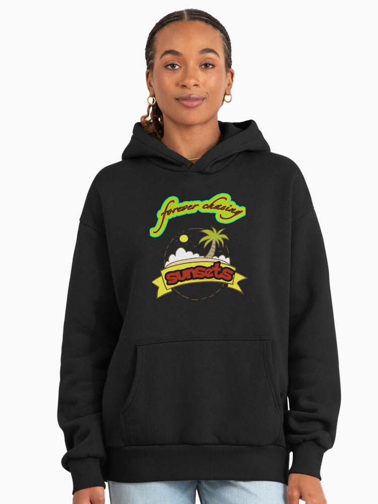 Chasing Sunsets Graphic Print Premium Oversized Hoodie Black