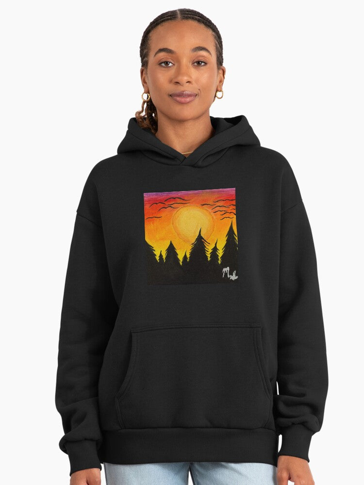 Radiant Sunset Glow Hoodie - Premium Oversized Comfort Fleece Top Graphite Black