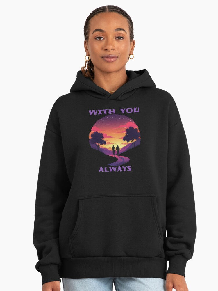 With You Always Romantic Premium Oversized Hoodie Black