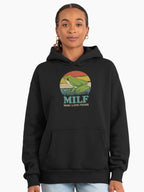 Funny Retro Frog Sunset Hoodie - Premium Oversized MILF Parody Black