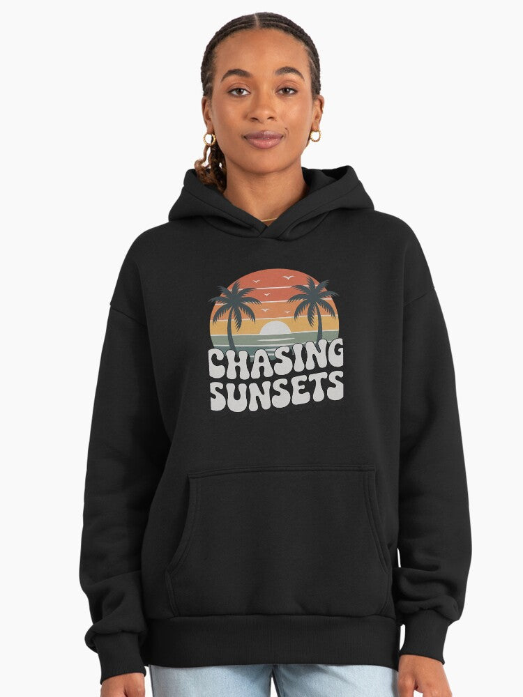 Chasing Sunsets 70s Hoodie - Premium Oversized Retro Summer Style Black