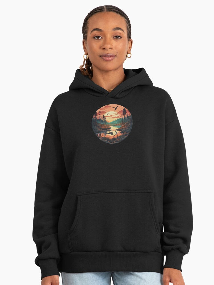 Enchanted Sunset Mood V3 Premium Oversized Hoodie Artistic Style Black