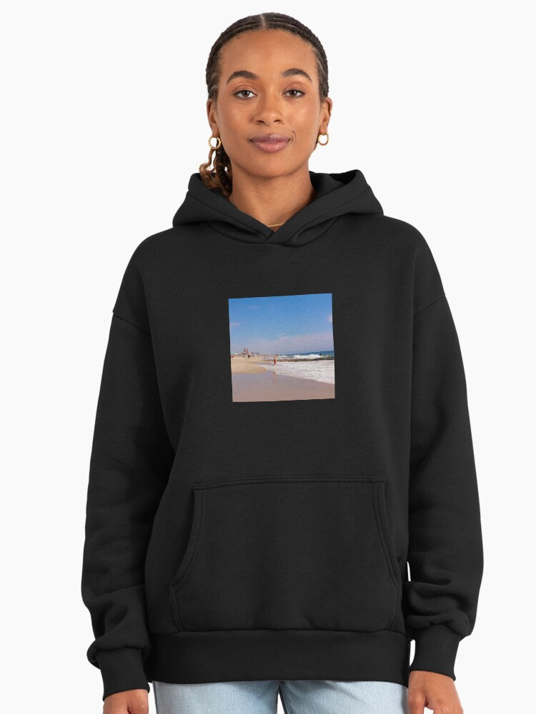 Beach Calm Sunset Hoodie - Premium Oversized Peaceful Ocean Vibe Top Black