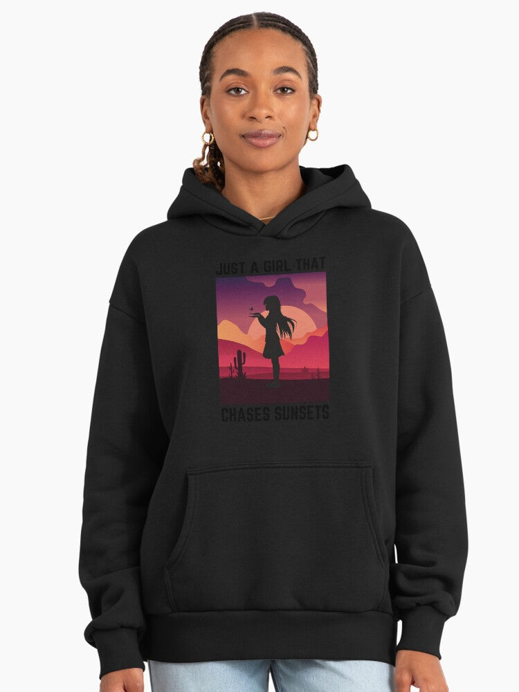 Just A Girl Chasing Sunsets Sporty Hoodie Black