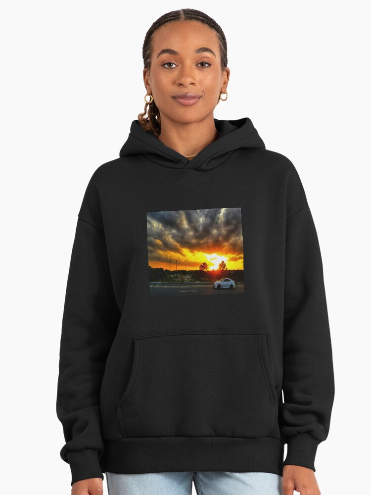 Storm Roads Of Life Hoodie - Premium Oversized Dramatic Sunset View Black