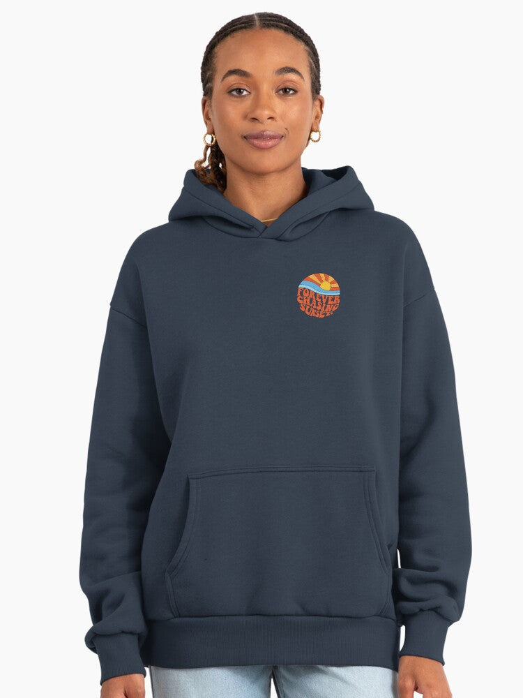 Retro Beach Sunset Hoodie - Premium Oversized Chasing Sunsets Midnight Navy