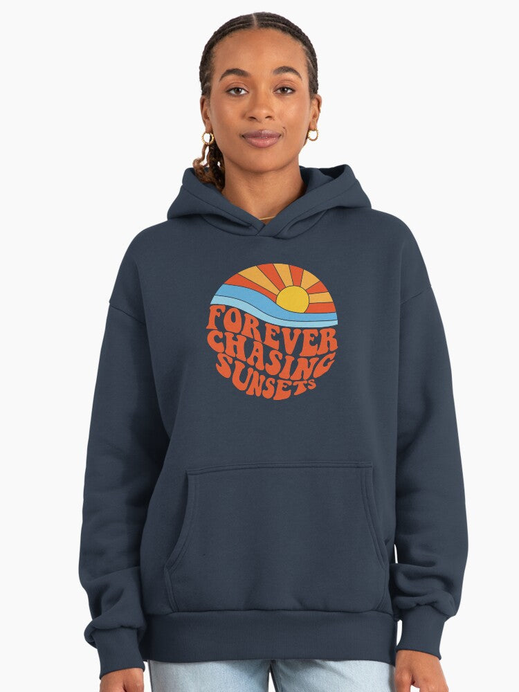 Retro Beach Forever Chasing Sunsets Premium Oversized Hoodie Midnight Navy