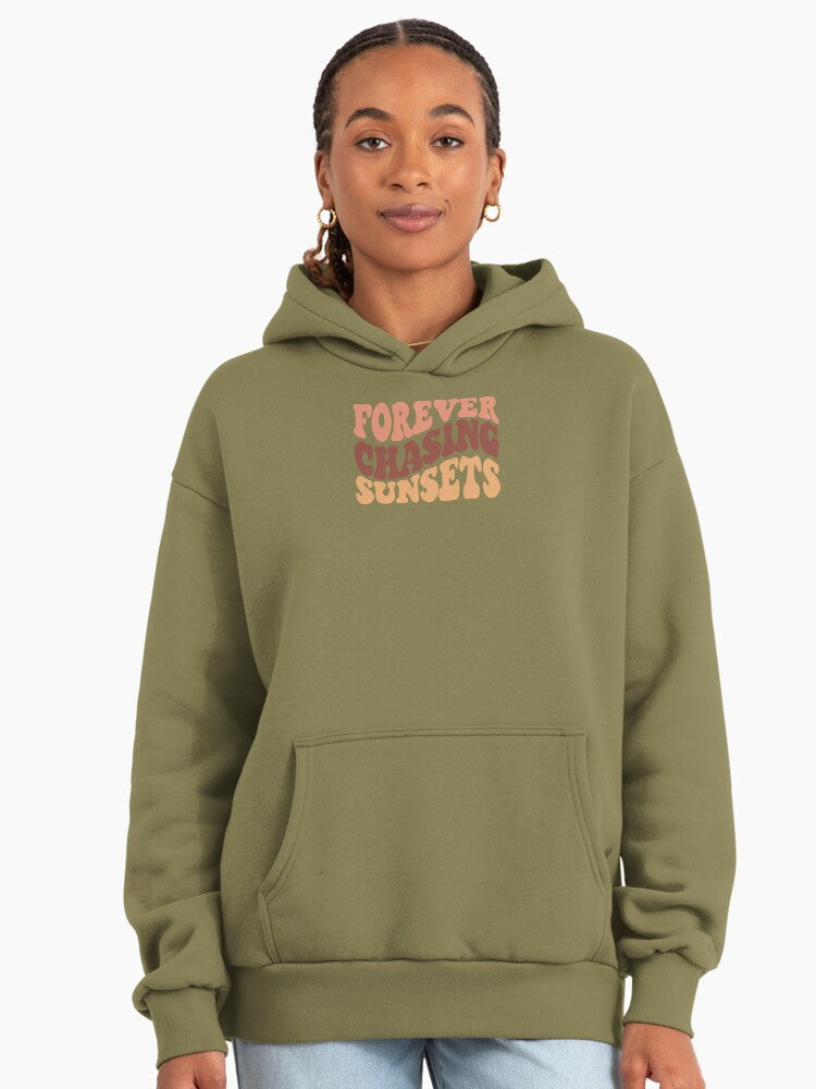 Retro Forever Chasing Sunsets Premium Oversized Hoodie Light Olive