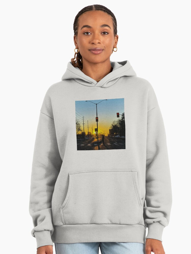 Alone Sunset Minimalist Hoodie - Solitude Aesthetic Oversized Wear Bone