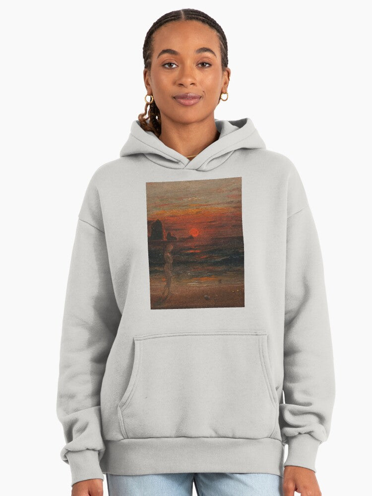 Nature Sunset Artwork Hoodie - Premium Oversized Scenery Design Bone
