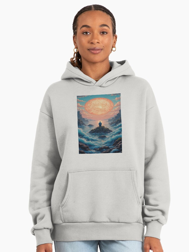 Asian Coast Sunset Hoodie - Premium Oversized Colorful Oriental Art Bone