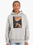 Sunset at the River Hoodie - Serene Waterside Oversized Pullover Bone