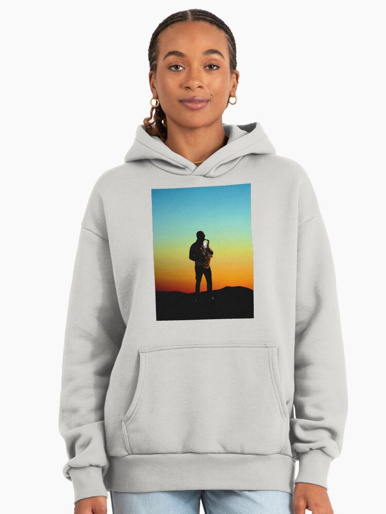 Jazz Saxophone Player Sunset Premium Oversized Hoodie Music Lover Bone