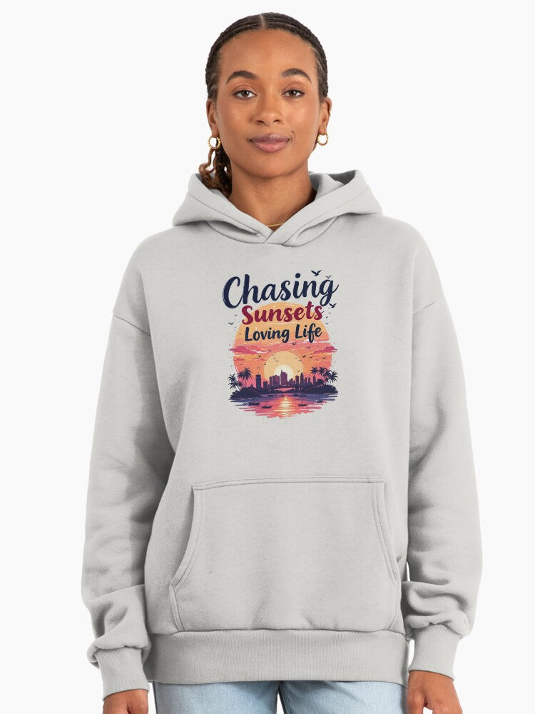Loving Life Sunset Hoodie - Premium Oversized Positive Vibes Top Bone