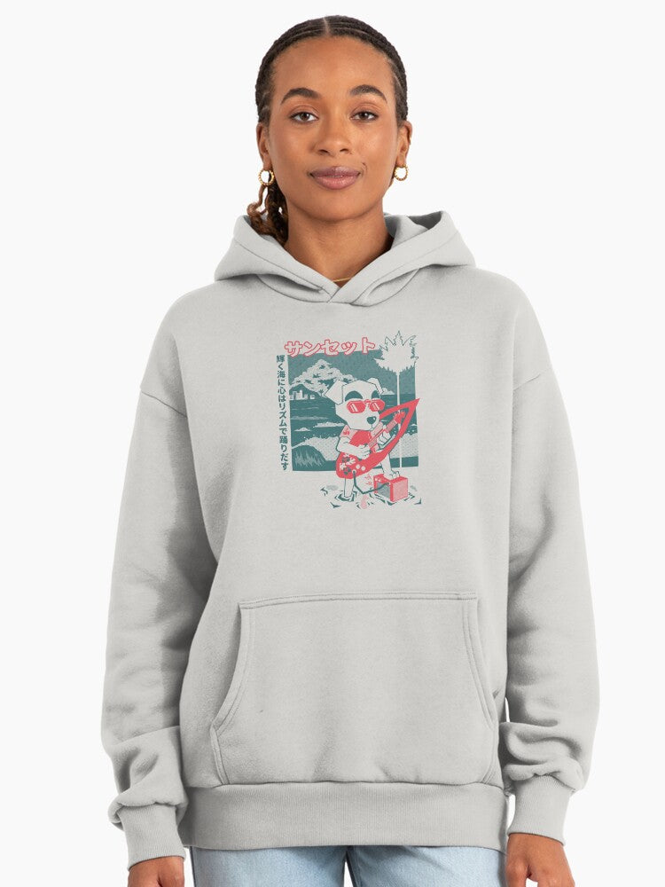 Sunset Strings Music Hoodie - Premium Oversized Guitarist Apparel Bone