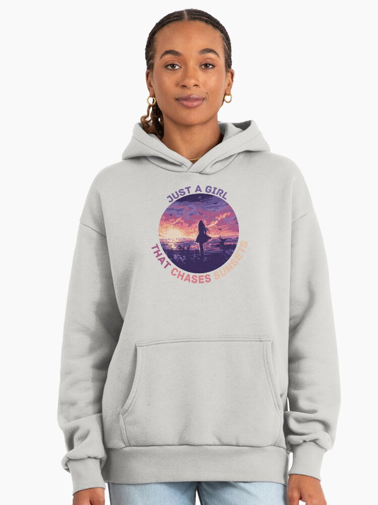 Chasing Sunsets Just A Girl Premium Oversized Hoodie Bone
