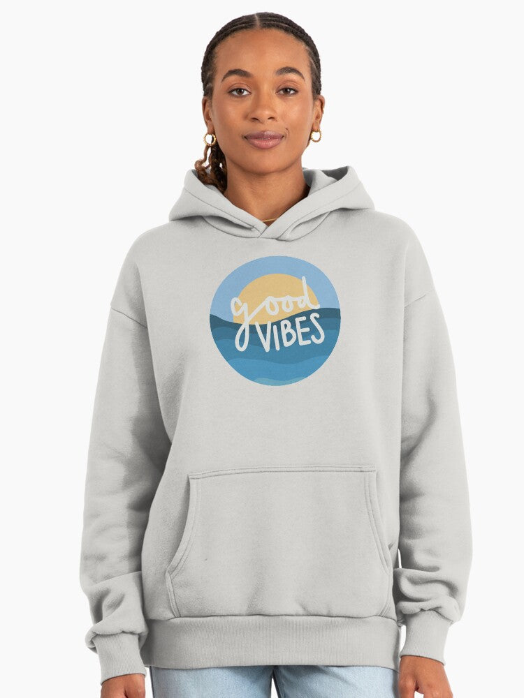 Good Vibes Blue Sunset Hoodie - Premium Oversized Positive Quote Art Bone