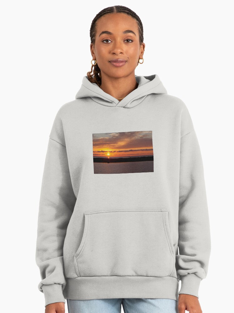 Tranquil Sunset View Hoodie - Premium Oversized Peaceful Design Bone