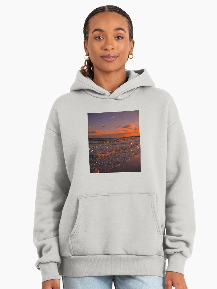 Sparkle Beach Sunset Hoodie - Aesthetic Evening Ocean Streetwear Bone