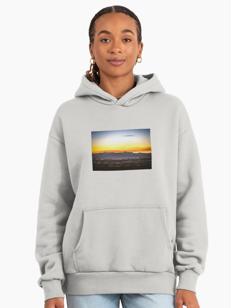 Sunset Mountains Adventure Hoodie - Premium Oversized Outdoor Apparel Bone