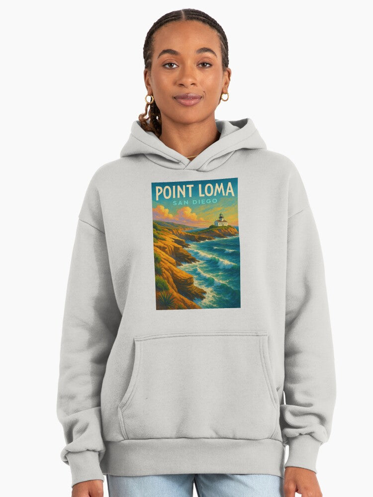 Point Loma Lighthouse Hoodie - Premium Oversized San Diego Sunset Bone