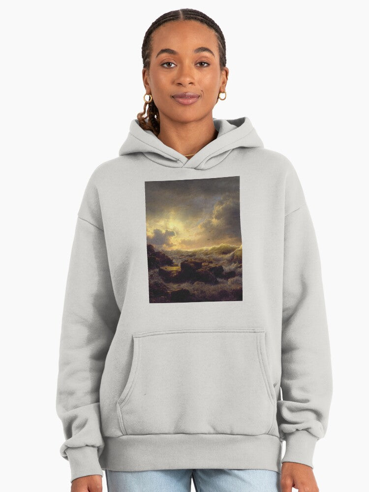 Sunset Landscape Painting Hoodie - Premium Oversized Artistic Top Bone