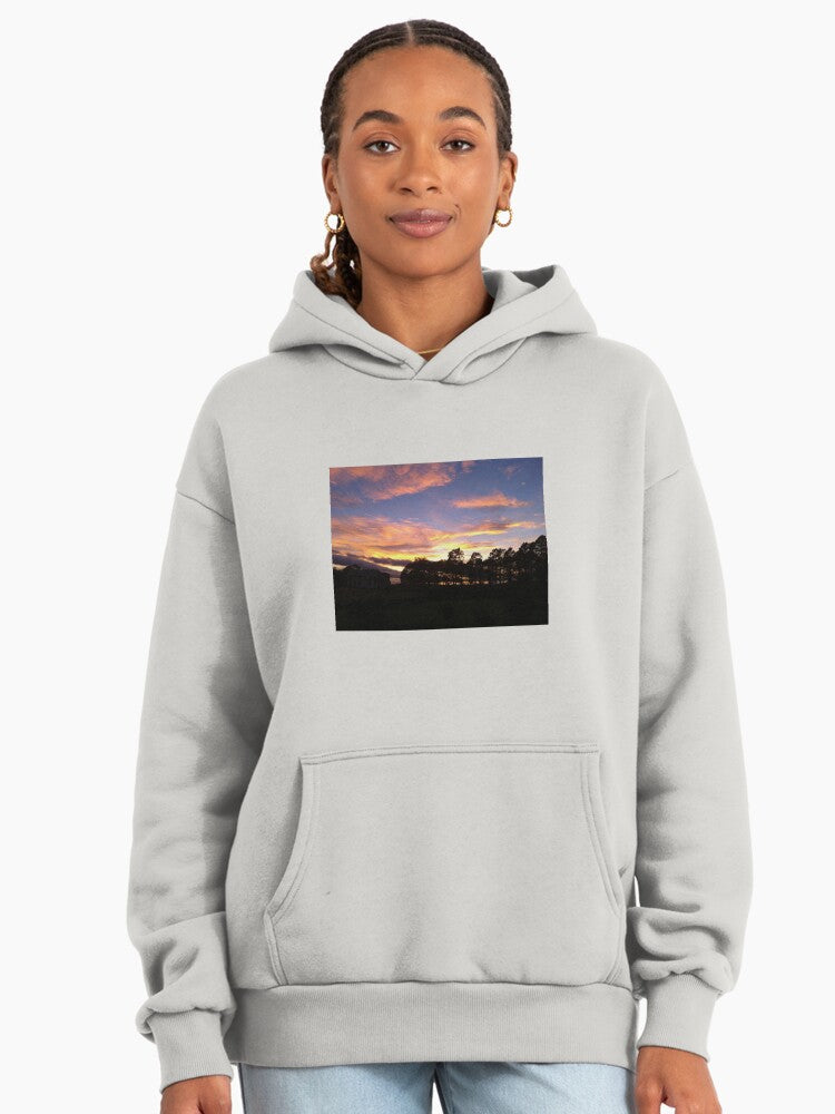Scenic Sunsets Print Hoodie - Premium Oversized Daily Casual Wear Bone