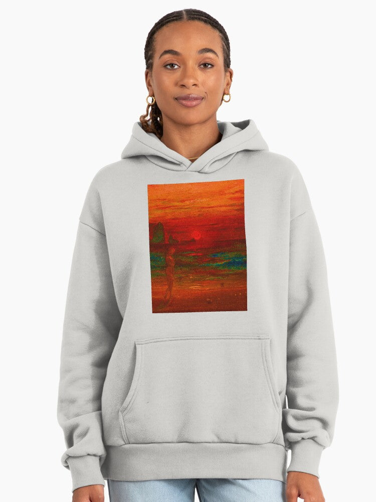 Scenic Painting Sunset Hoodie - Premium Oversized Visual Art Wear Bone
