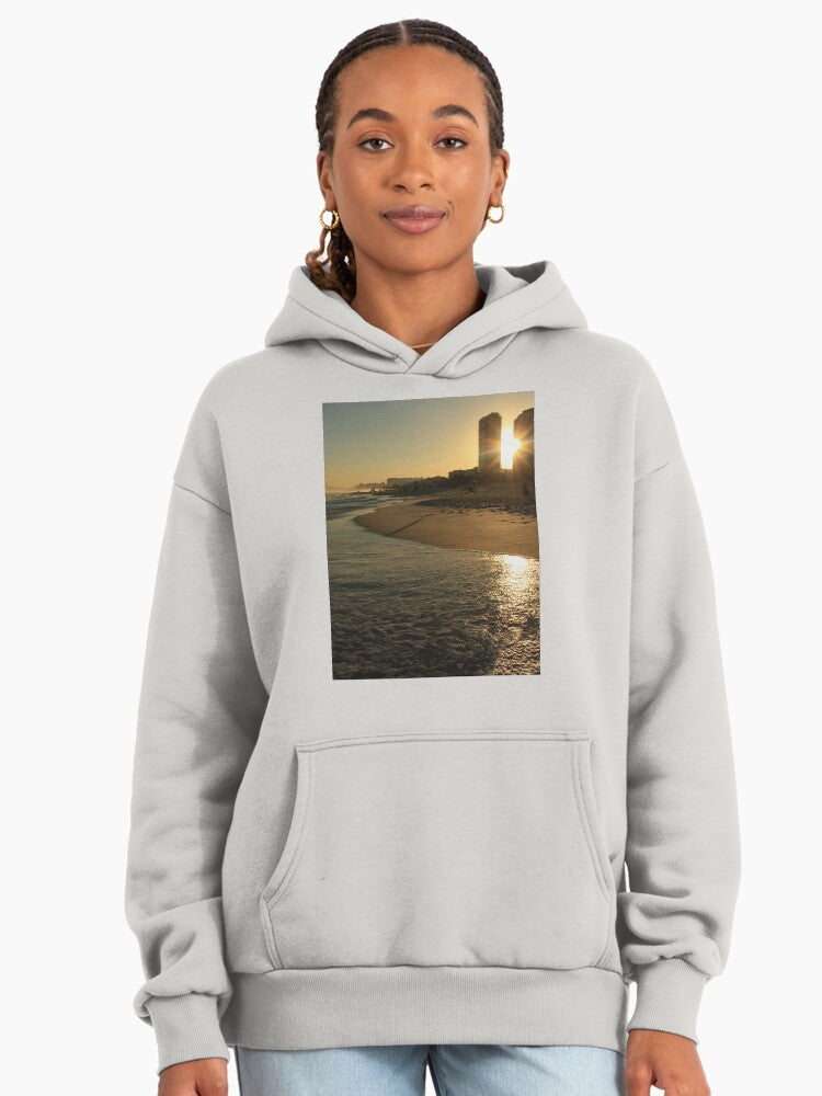 Scenic Acapulco Beach Hoodie - Premium Oversized Sunset Art Print Bone